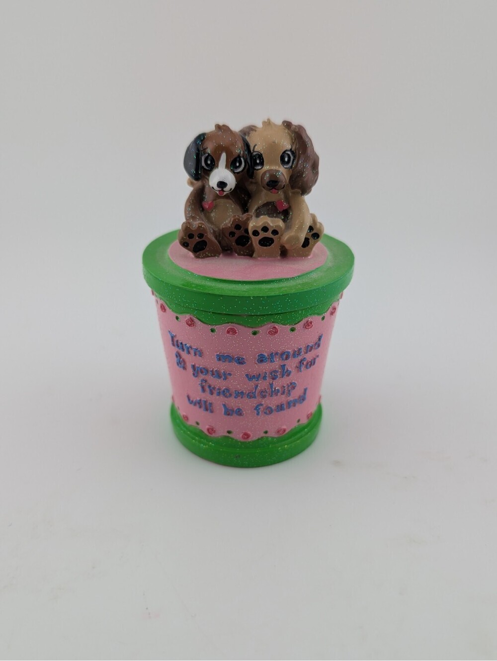 Vintage Claire's Wish Friends Trinket Box Best Friends Dogs Pink Round Y2k